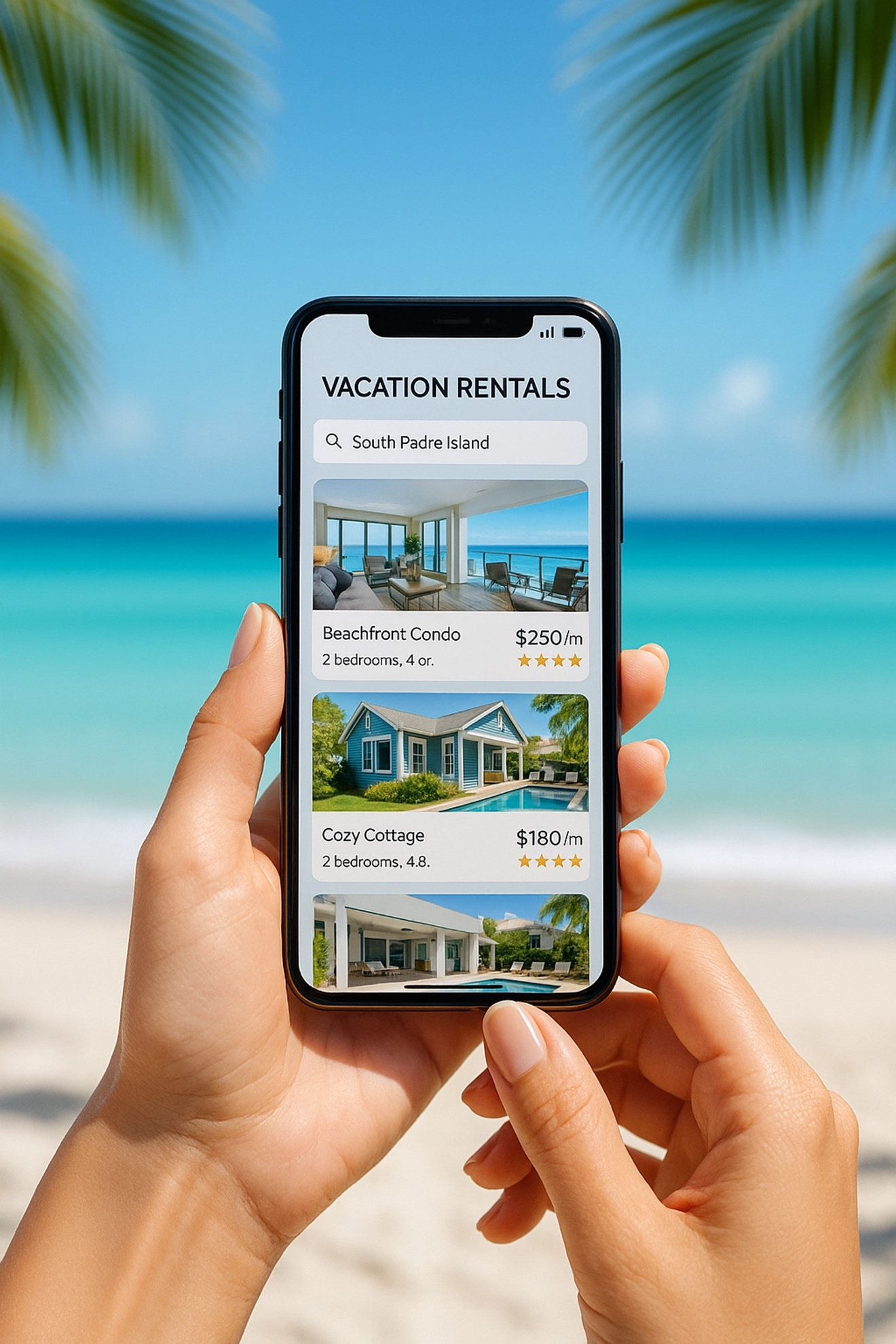 Guest booking a South Padre Island rental on a phone with a mobile-friendly checkout