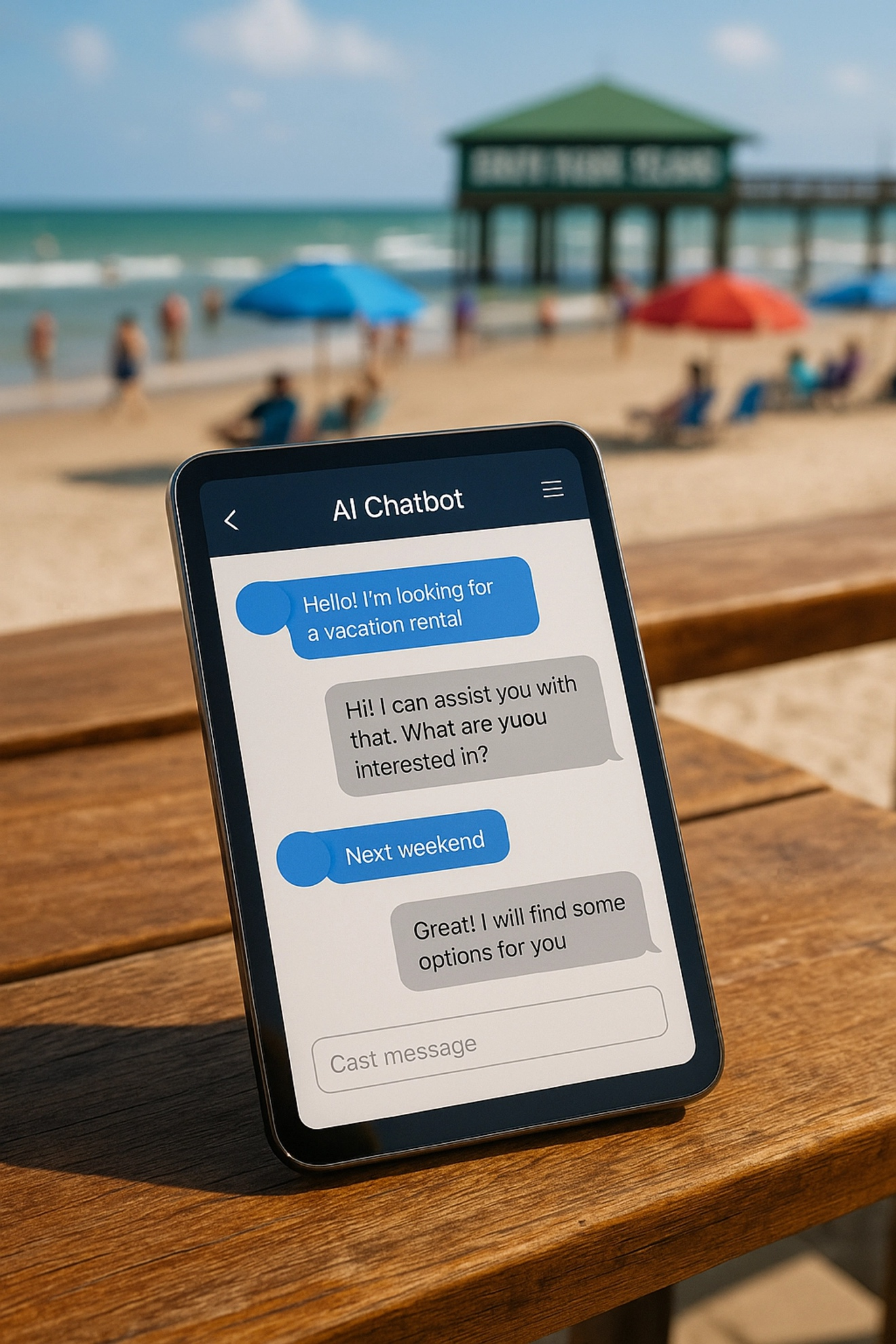 Chat support helping a traveler book a South Padre Island vacation rental
