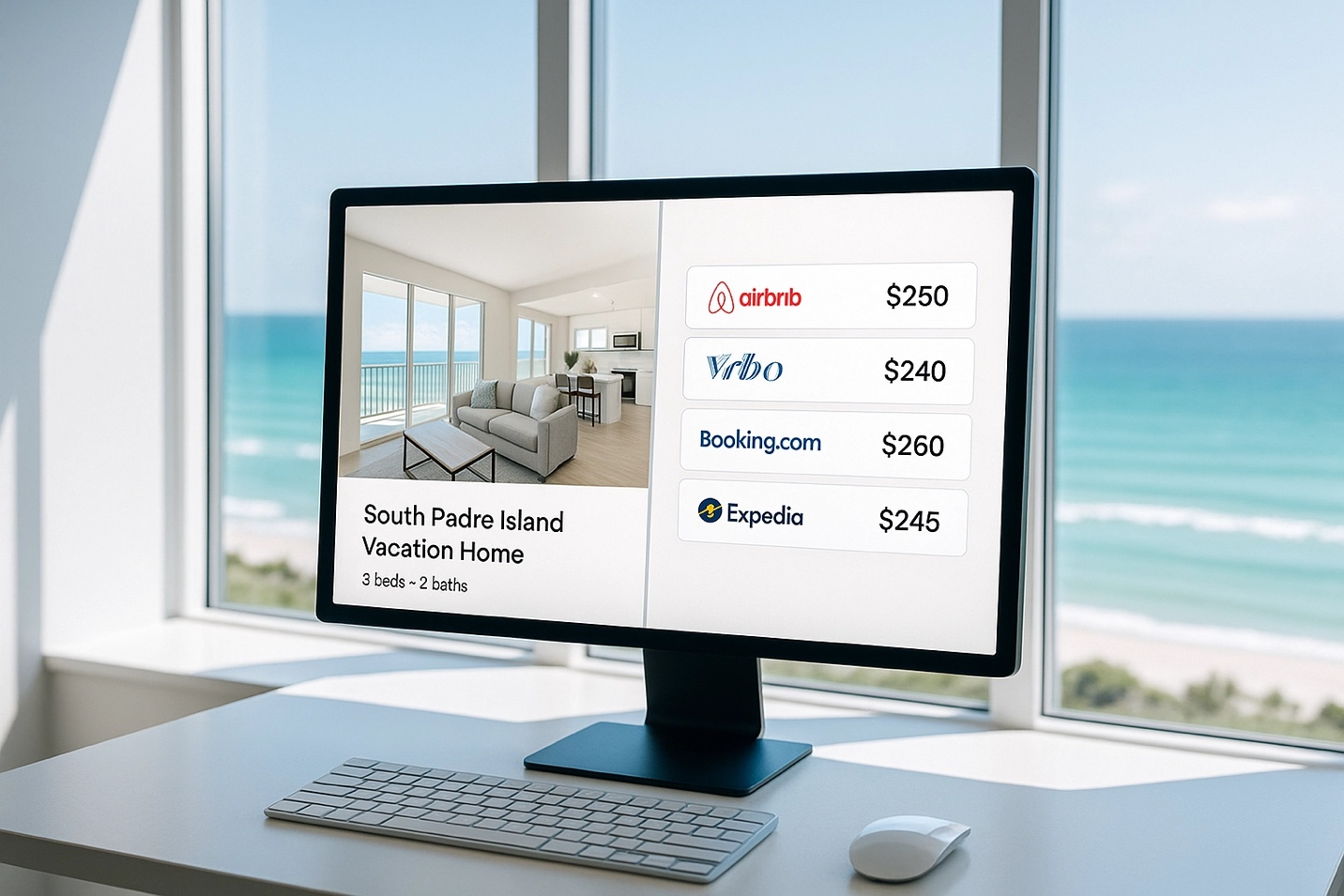 Direct booking page showing best-rate comparison for a South Padre Island rental